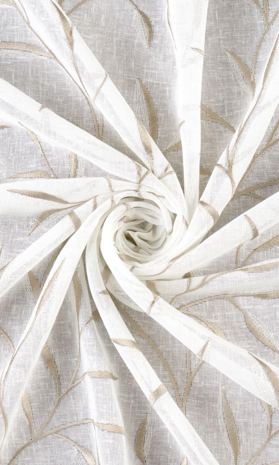 Sheer Floral Embroidered Flat, Plain, Fake, Faux, European Relaxed Roman Blinds (White/ Brown)