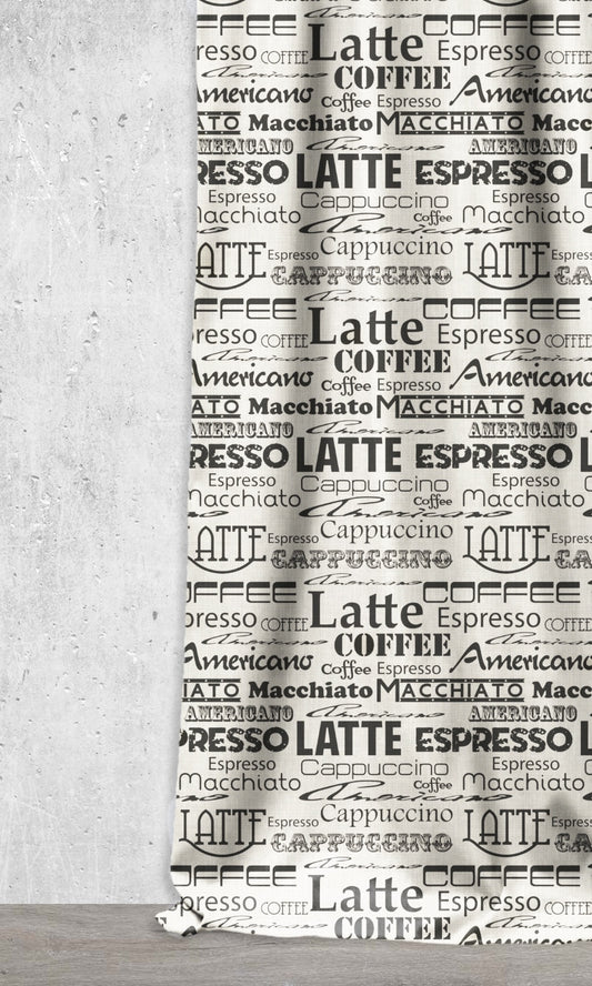 Coffee Themed Home Décor Fabric By the Metre (Black/ Milky White)