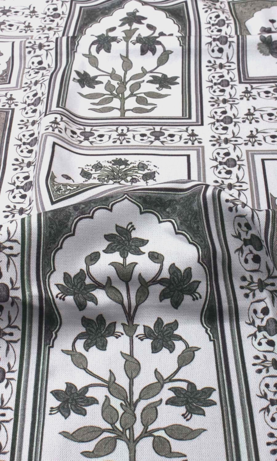 Floral Cotton Fabric By the Metre for Roman Blinds & Shades (White/ Grey)