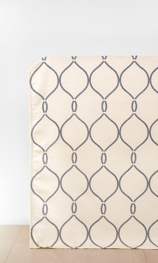 Ogee Patterned Home Décor Fabric By the Metre (White/ Blue)