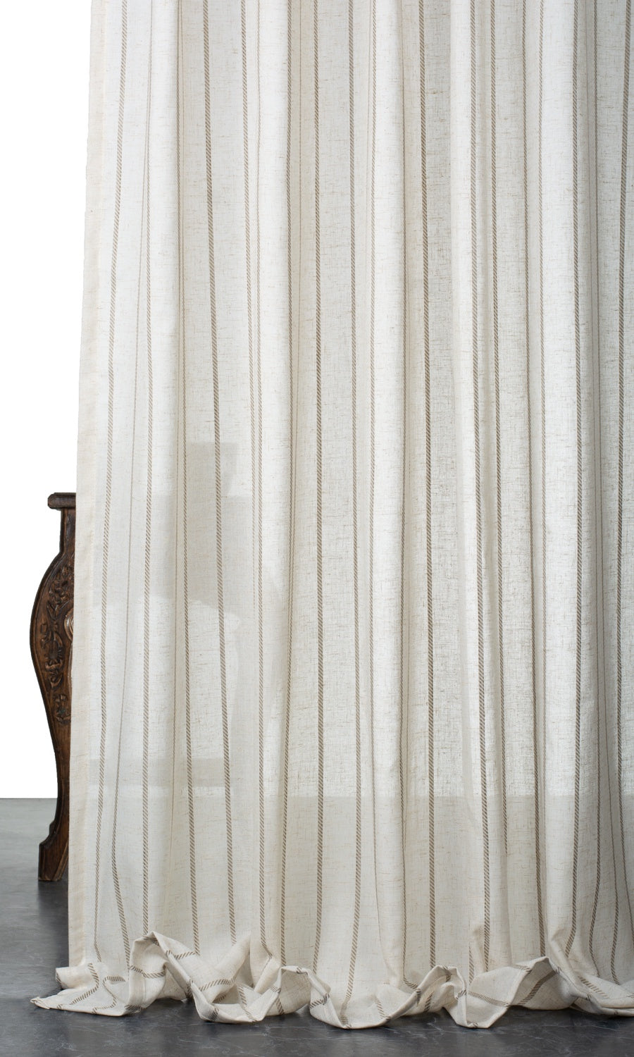 Striped Sheer Window Treatments Fabric By the Metre (Cream/ Brown)