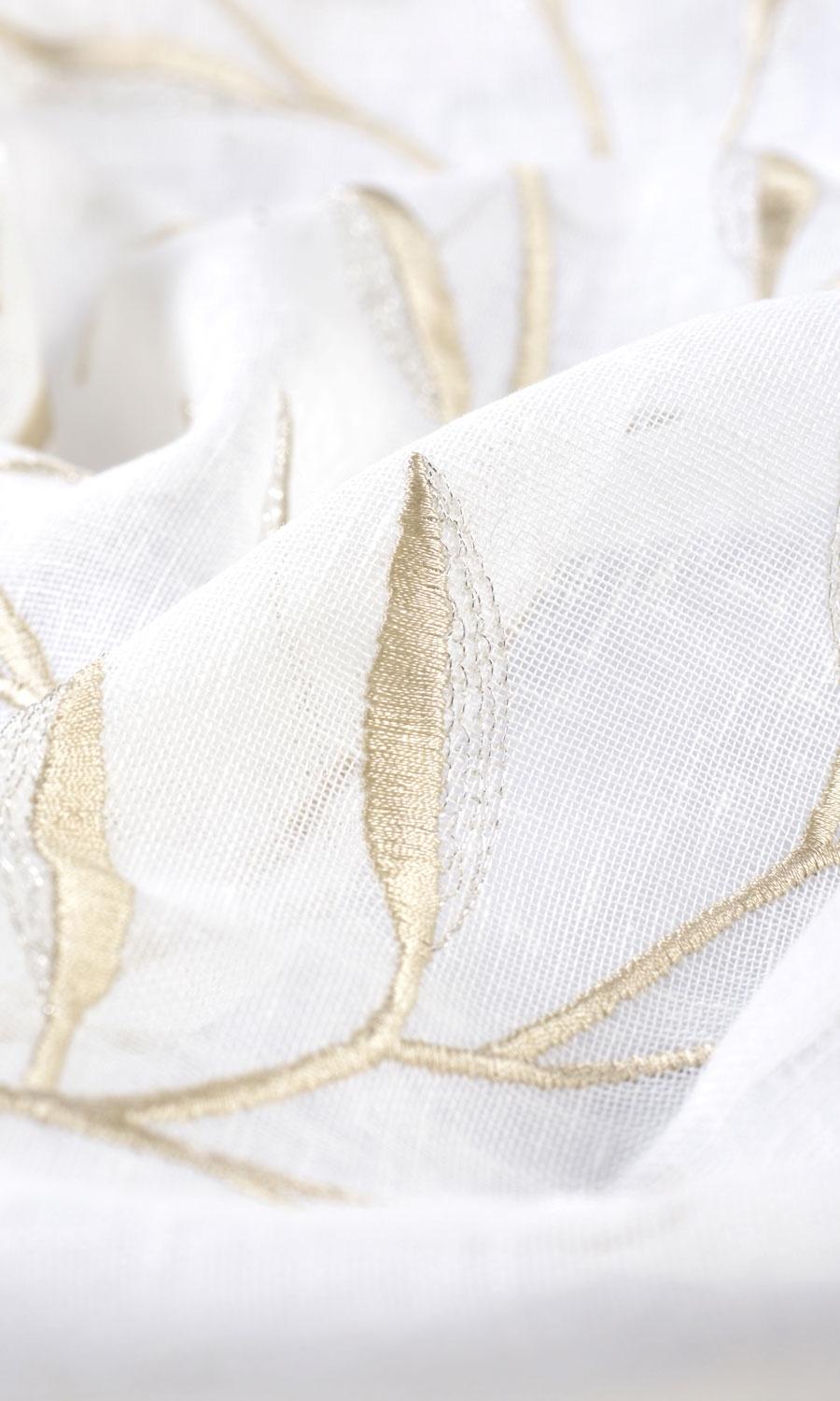 Sheer Floral Embroidered Fabric Sample for Roman Blinds & Shades (White/ Beige)