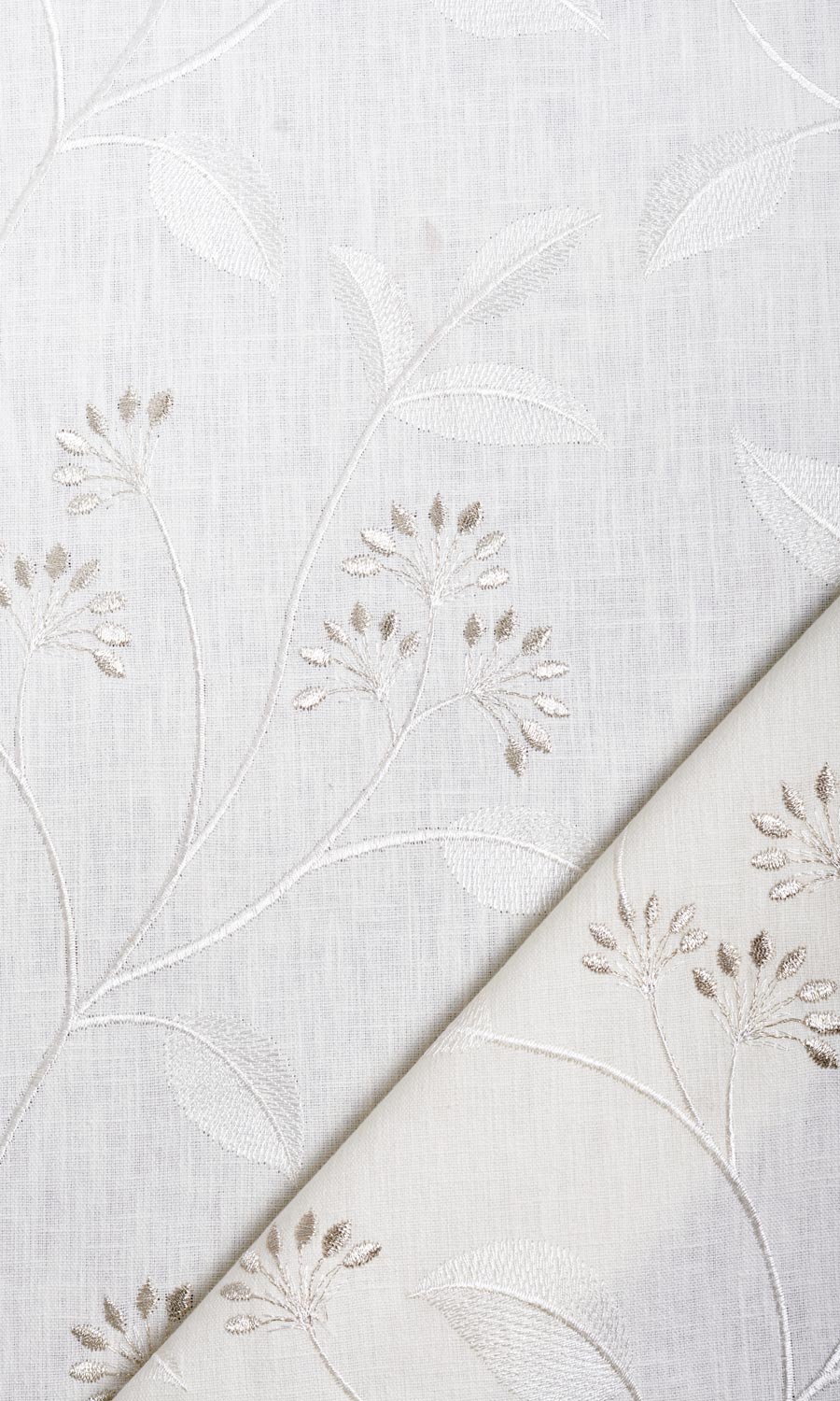 Floral Embroidery Home Textile Fabric Material Sample (White/ Cream)