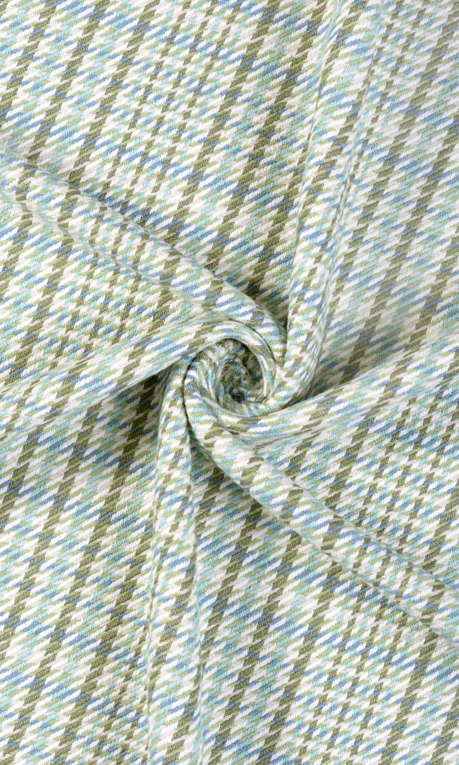 Houndstooth Cotton Fabric Material By the Metre (Green/ Blue)