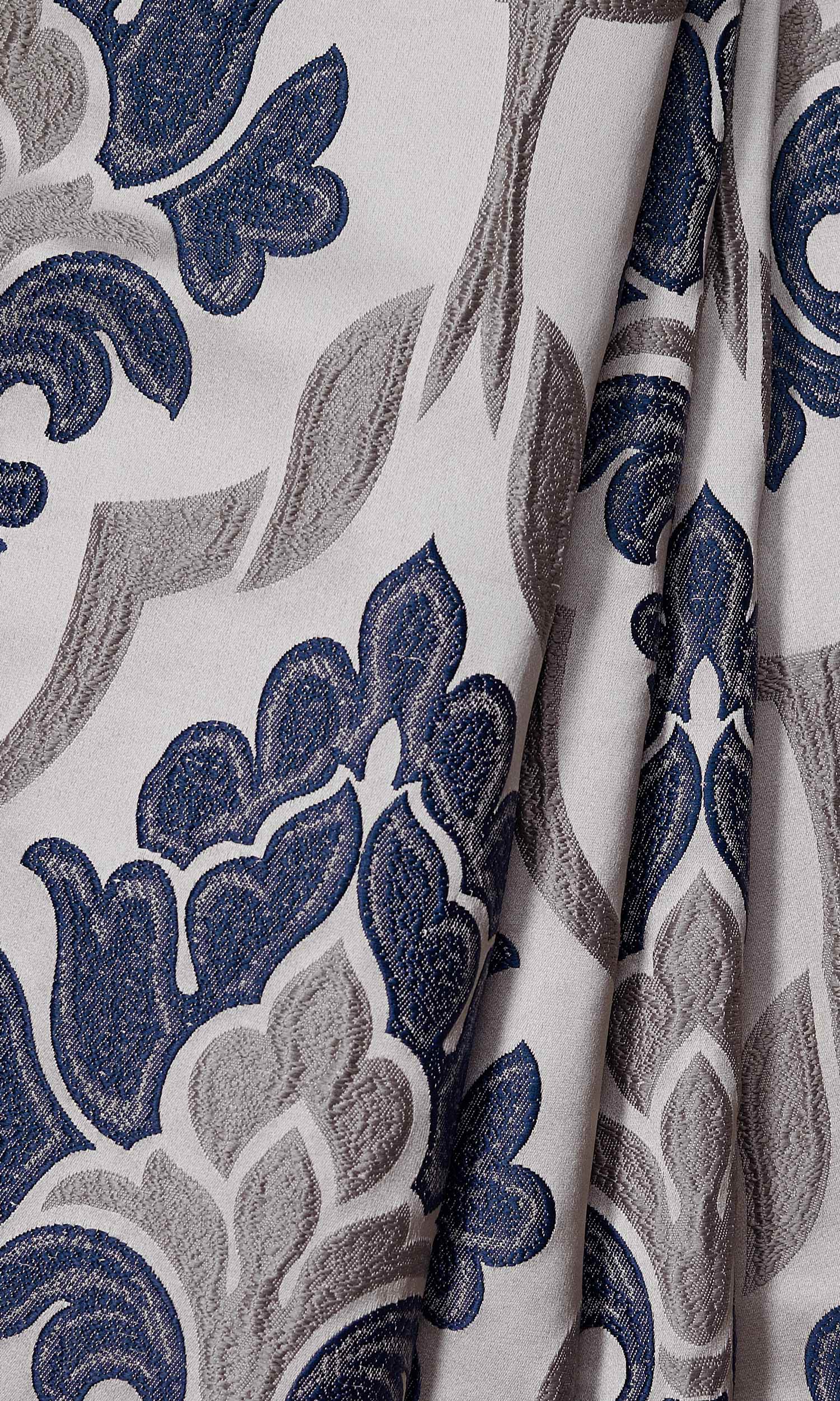 Damask Window Treatments Fabric By the Metre (Navy Blue/ Grey)