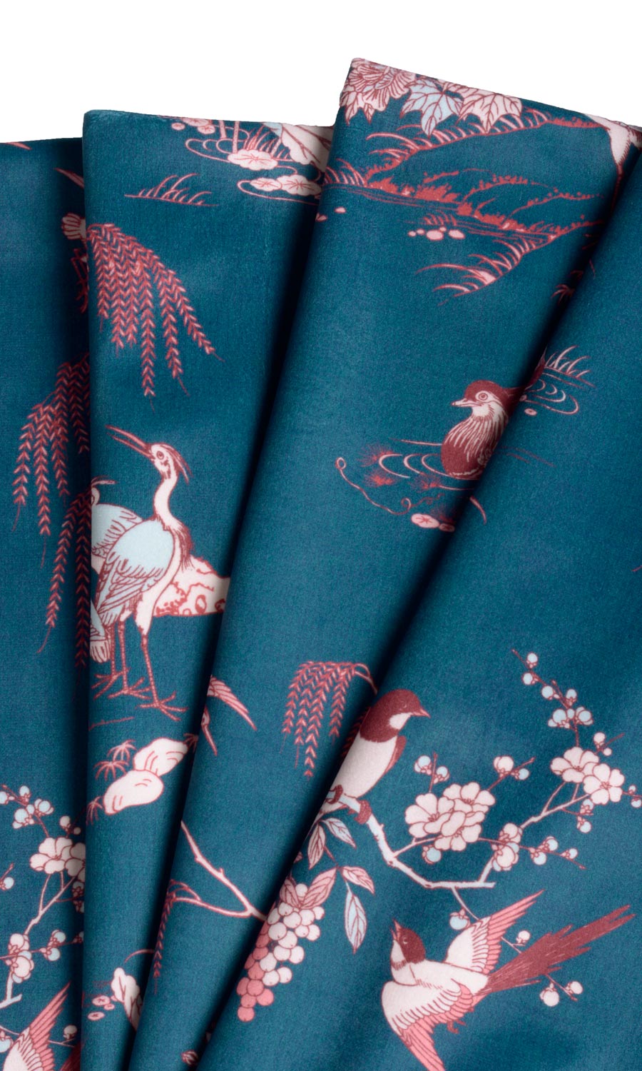 Chinoiserie Toile Velvet Made-to-Measure Roman Blinds (Blue/ Pink)