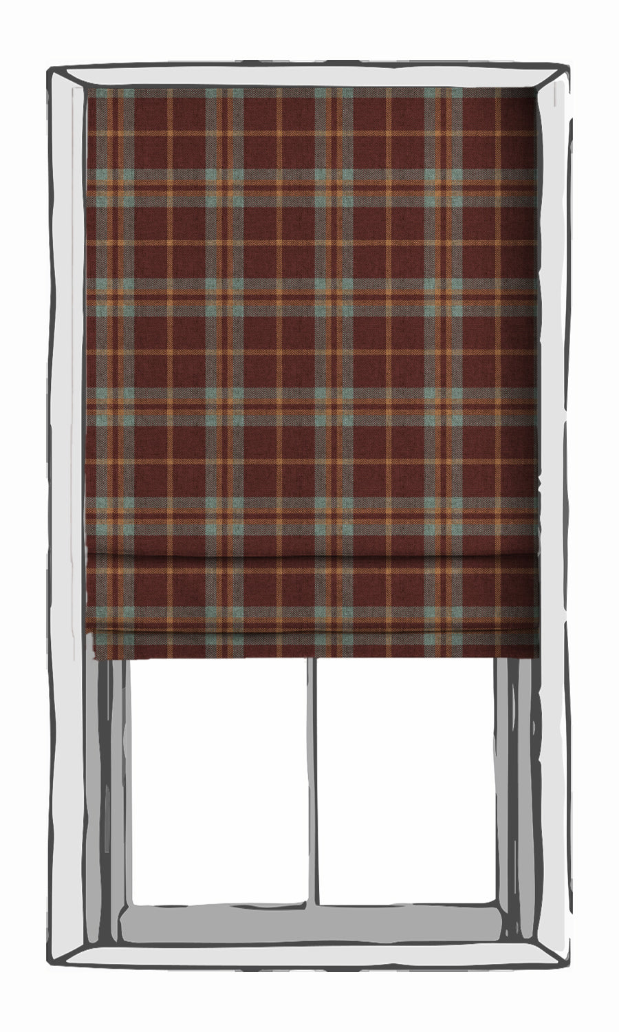 Checkered Window Treatments Fabric By the Metre (Wine Red/ Orange/ Blue)
