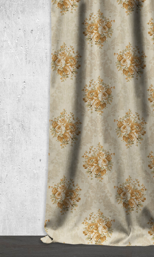 Dimout Floral Home Décor Fabric By the Metre (Yellow/ Ivory/ Beige)