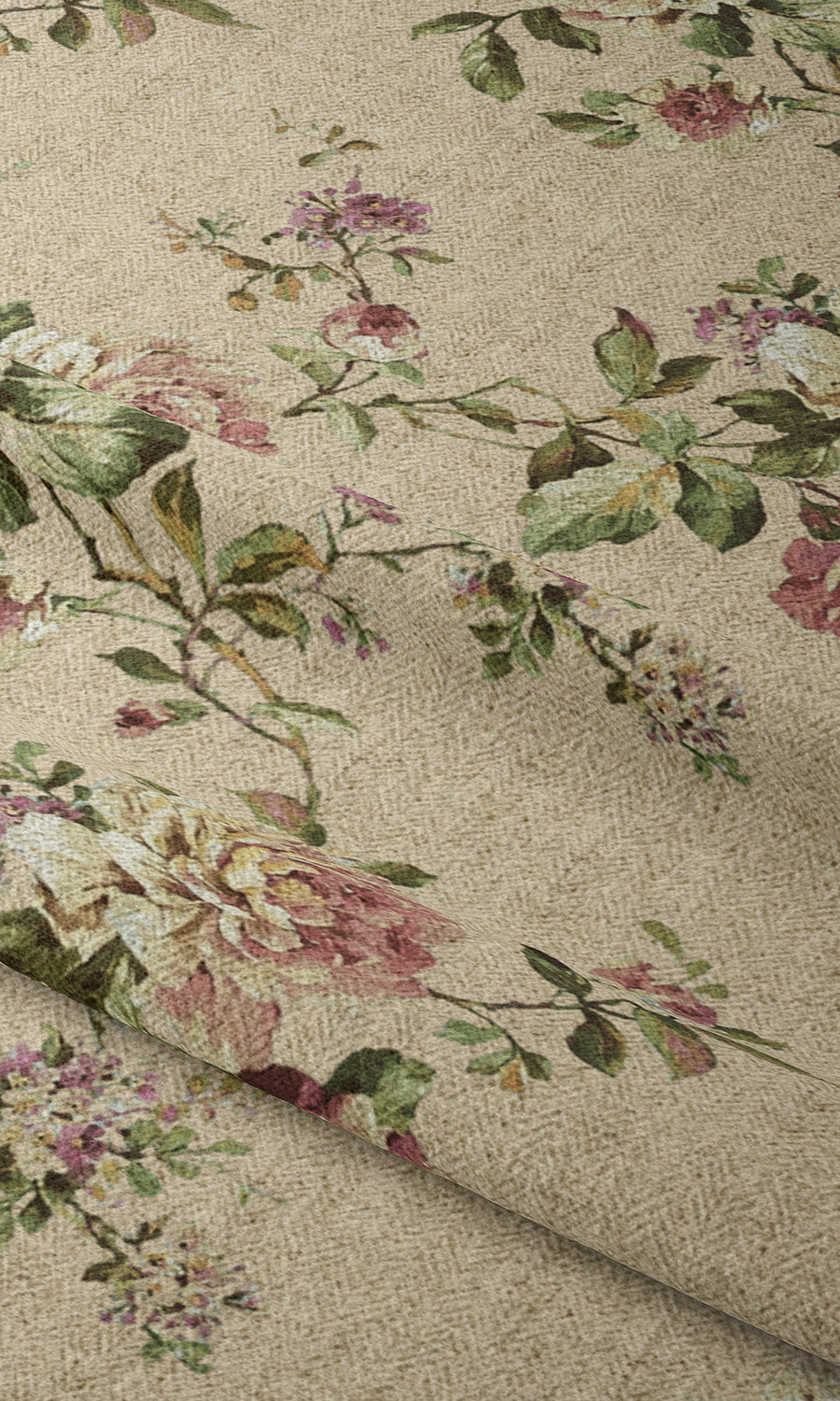 Floral Fabric Material By the Metre (Ochre/ Green/ Red)