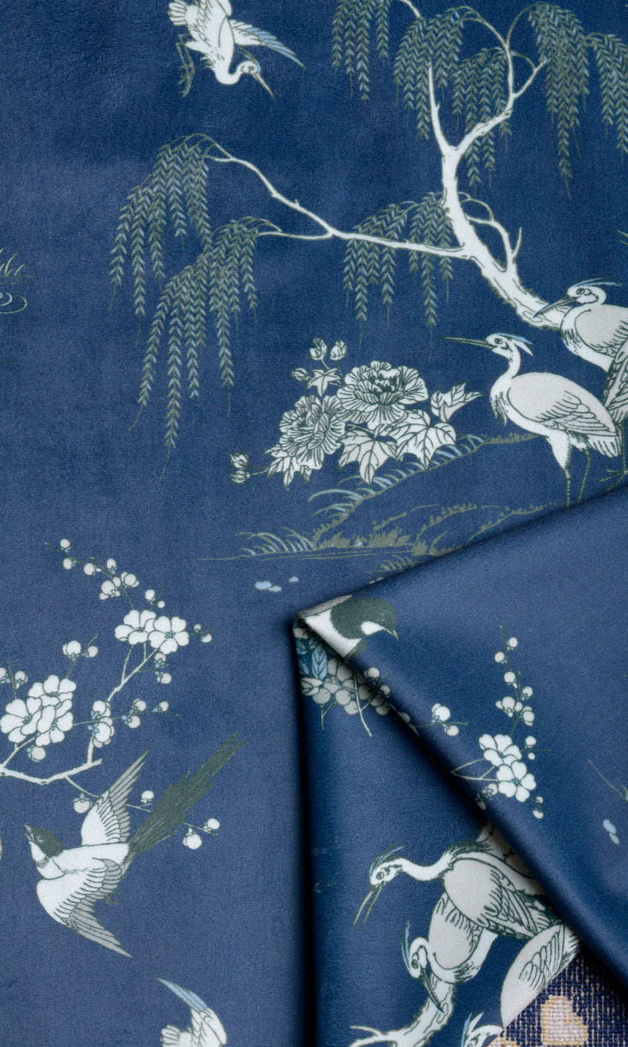 Chinoiserie Toile Velvet Blinds (Navy Blue) Extra Long Short Wide