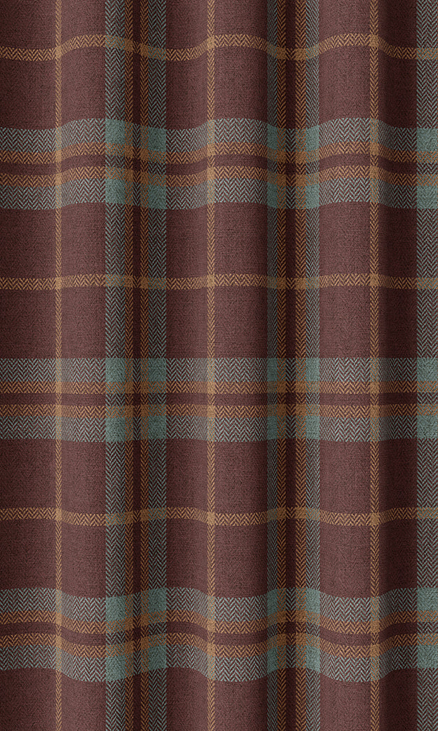 Checkered Home Textile Fabric Material Sample (Wine Red/ Orange/ Blue)
