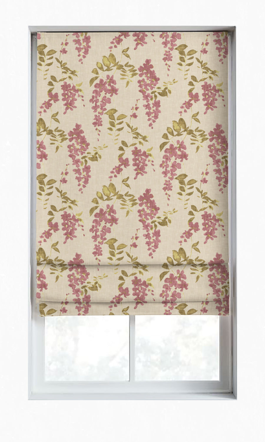 Dimout Floral Roman Blinds (Pink/ Cream) for Living, Bedroom, Kitchen, Bathroom