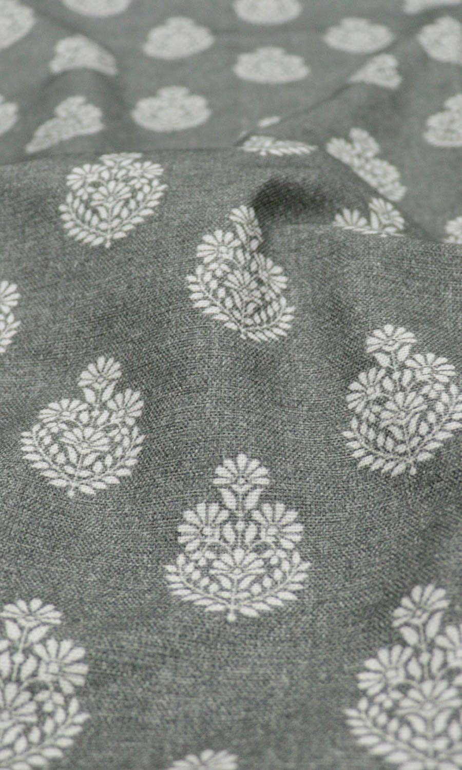 Floral Cotton Fabric Material By the Metre (Grey/ Black)