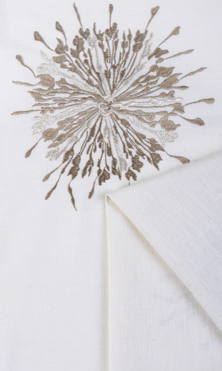 Sunburst Embroidered Fabric Sample for Roman Blinds & Shades (White/ Coffee Brown)