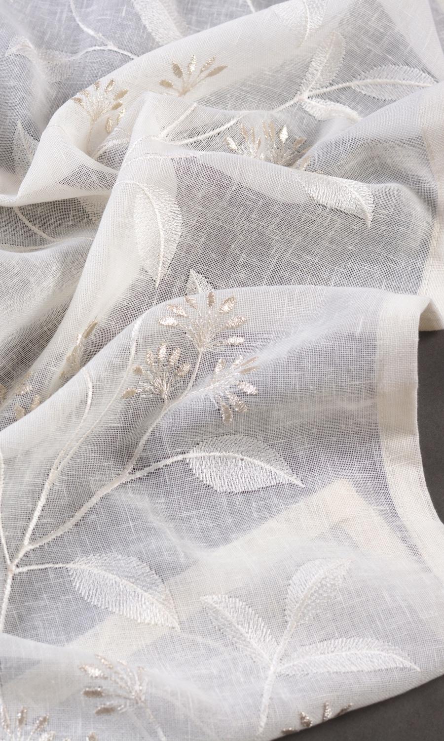 Floral Sheer Fabric Material By the Metre (White/ Cream)