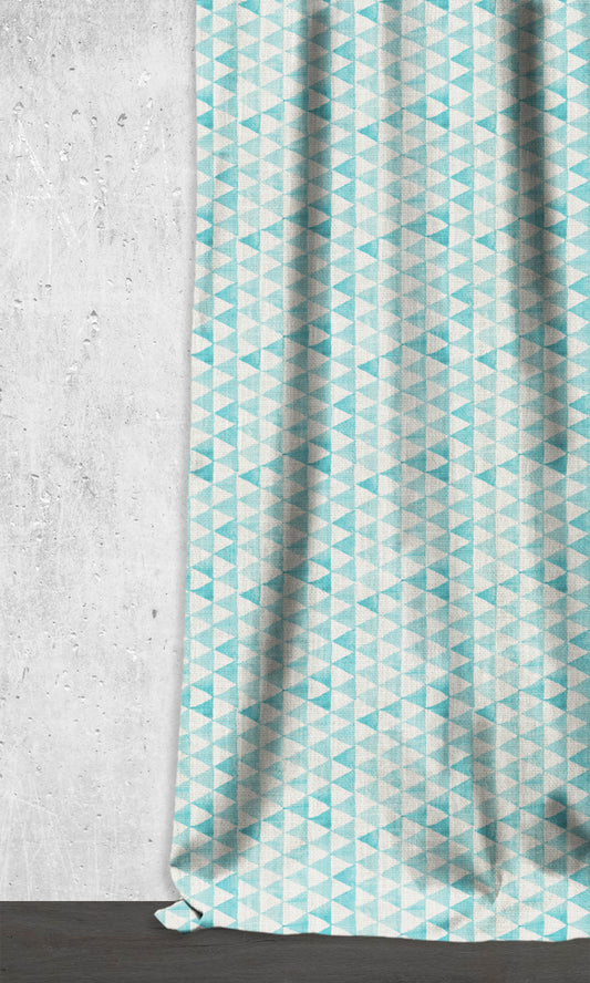 Triagonal Print Home Décor Fabric By the Metre (Eggshell White/ Blue)