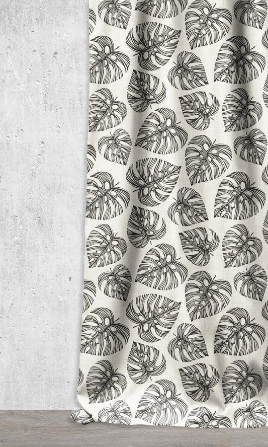 Botanical Print Home Décor Fabric By the Metre (Black/ Milky White)