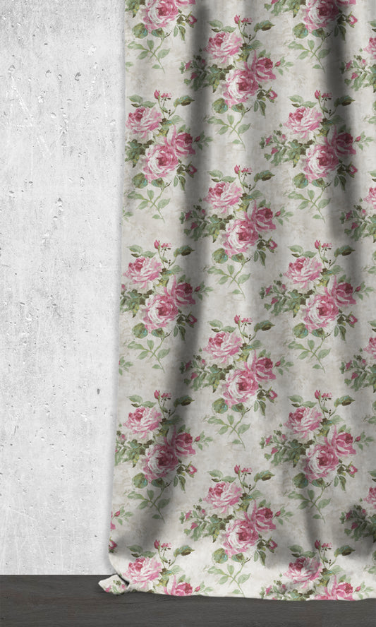 Floral Dimout Home Décor Fabric By the Metre (Pink/ White/ Green)