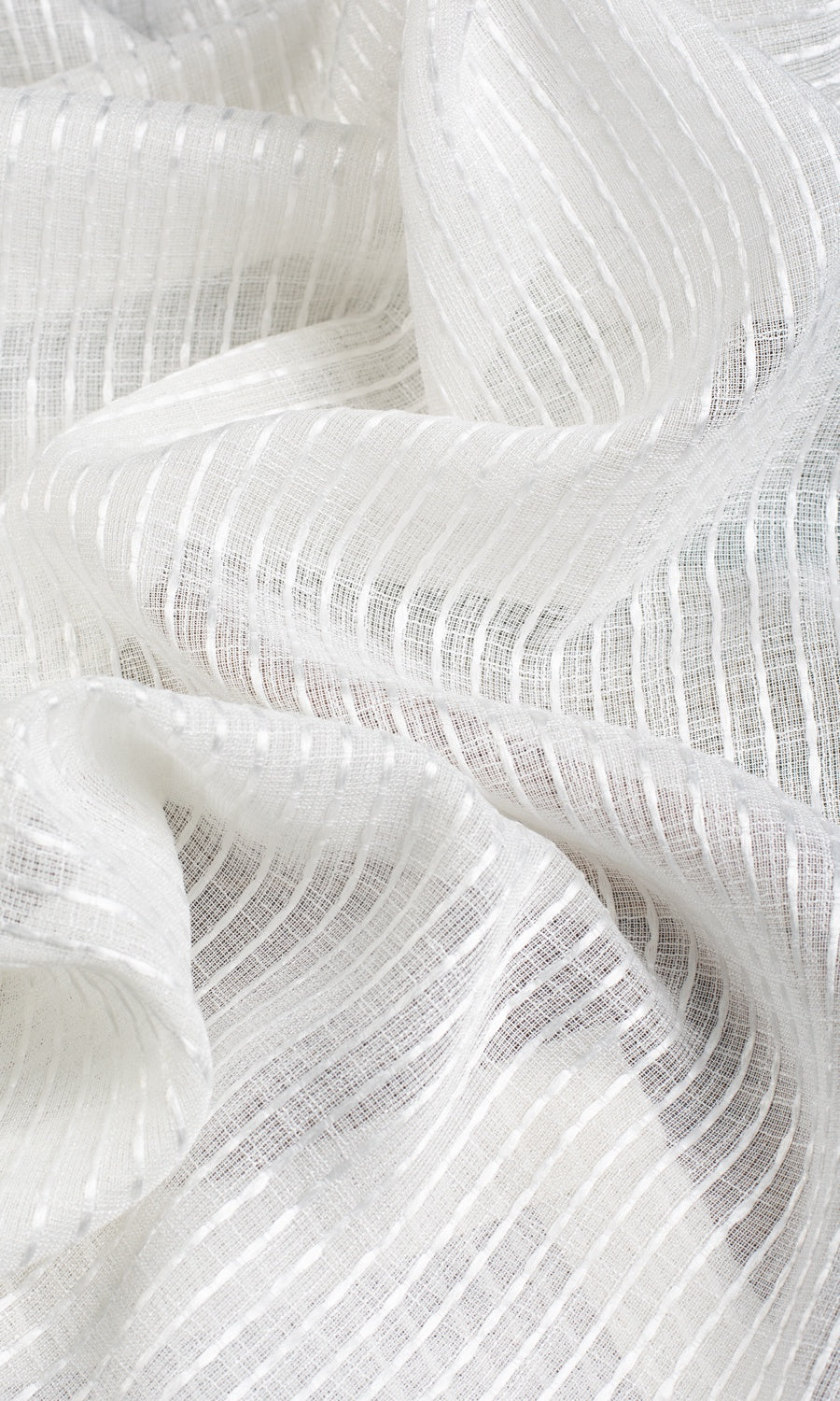 Embroidered Striped Sheer Fabric Sample for Roman Blinds & Shades (White)