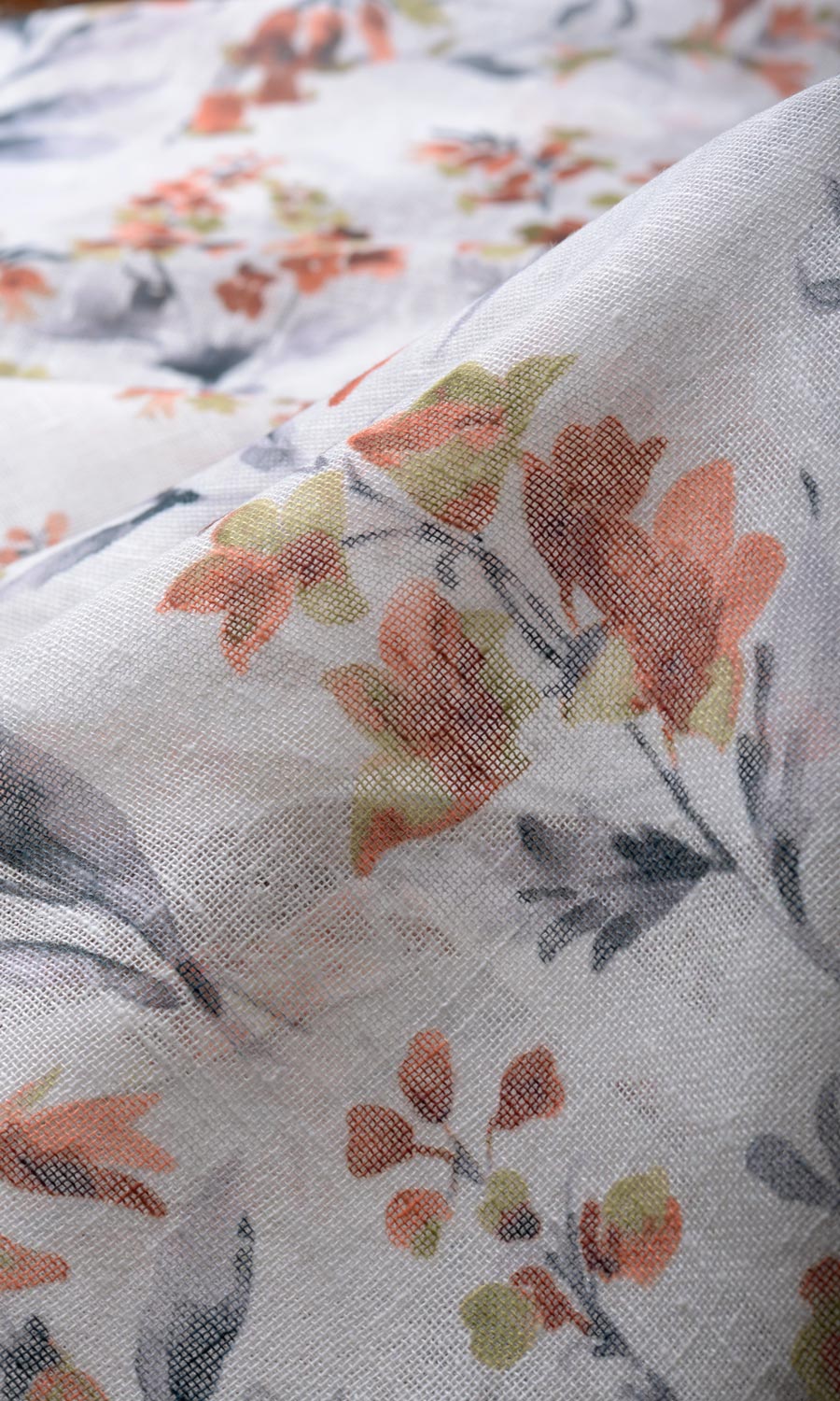 Floral Print Sheer Roman Blinds & Window Shades (White/ Orange)
