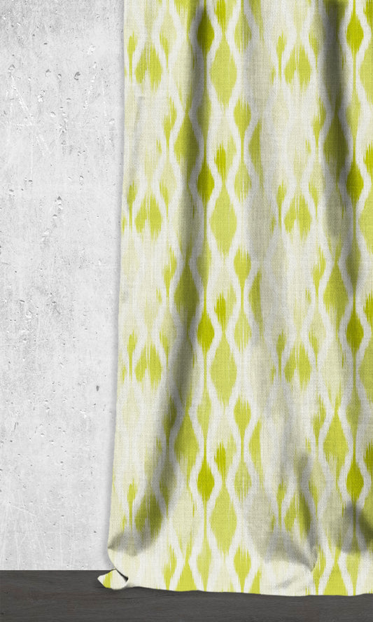 Ikat-Style Home Décor Fabric Sample (White/ Pear Green)