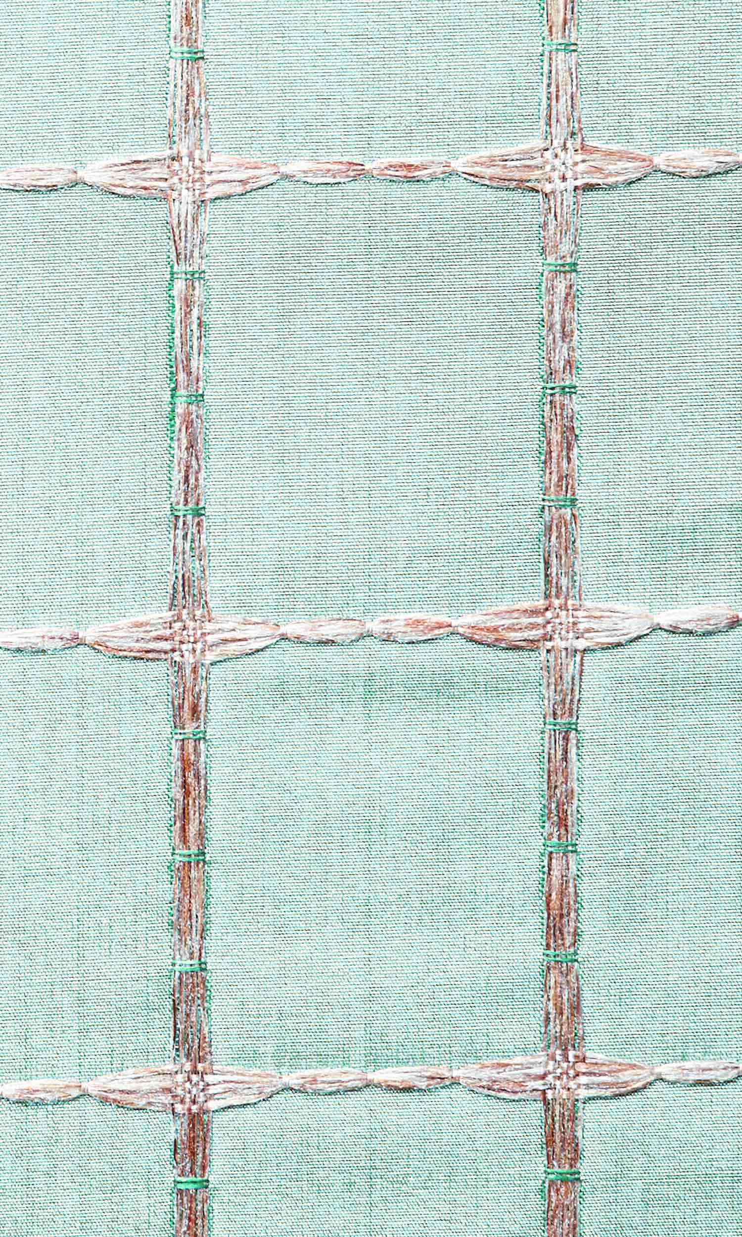 Embroidered Check Home Textile Fabric Material Sample (Blue and Gold)