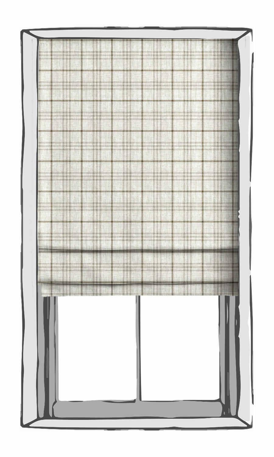 Checkered Roman Shades (Linen White/ Pale Brown) for Living, Bedroom, Kitchen, Bathroom