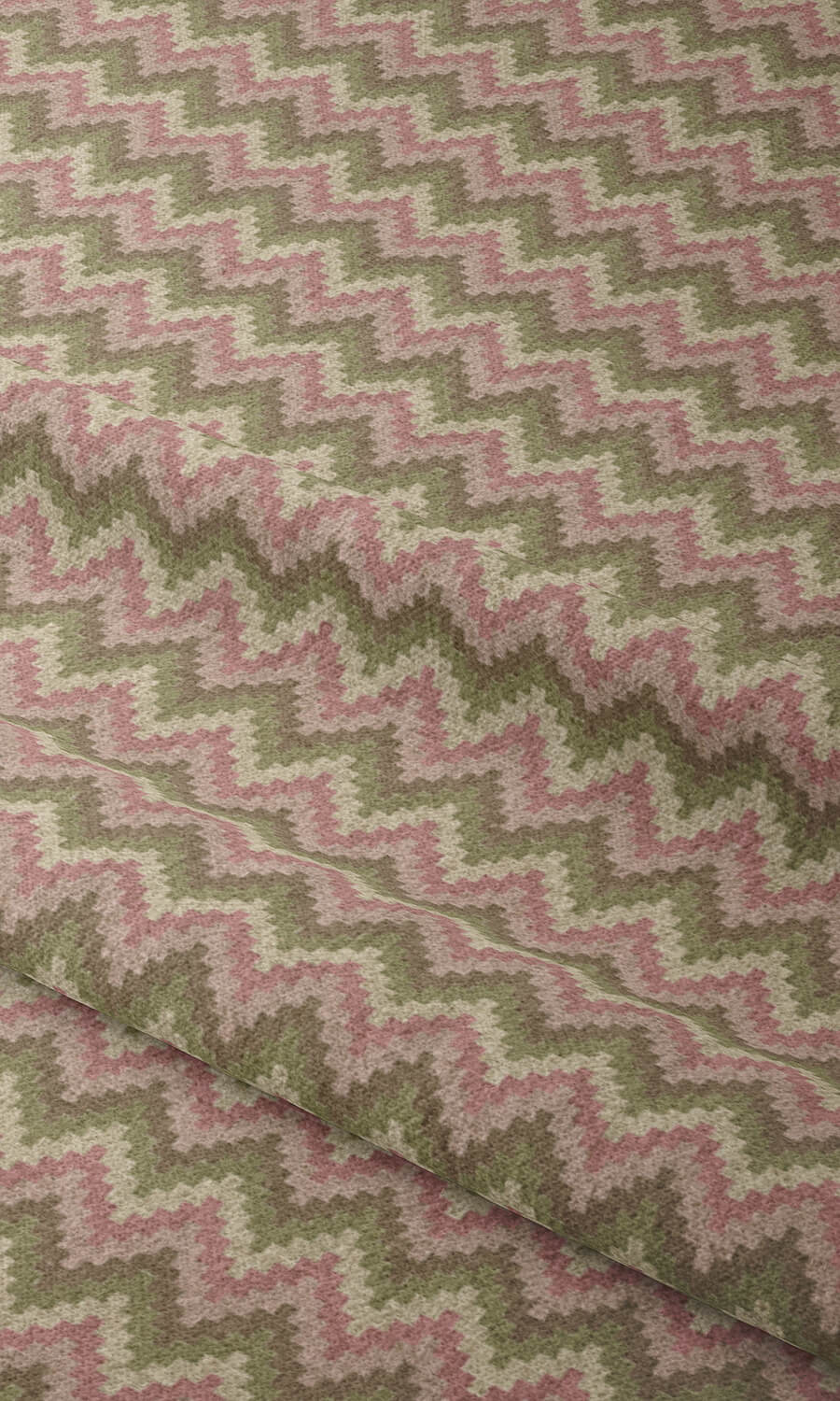 Chevron Patterned Fabric Material By the Metre (Pink/ Green)