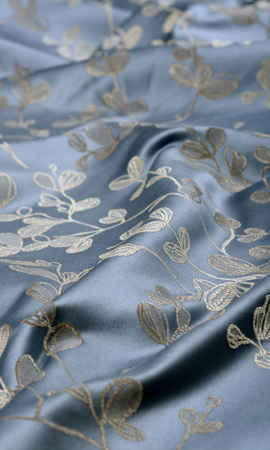 Floral Fabric By the Metre for Roman Blinds & Shades (Navy Blue/ Ivory-Beige)