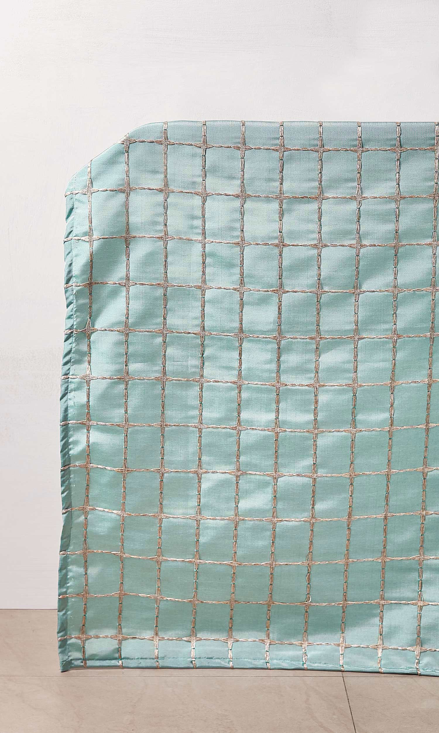 Embroidered Check Shades (Blue and Gold) for Living, Bedroom, Kitchen, Bathroom