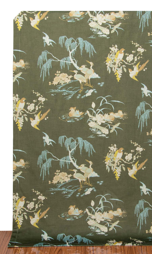 Chinoiserie Toile Velvet Home Décor Fabric Sample (Olive Green)