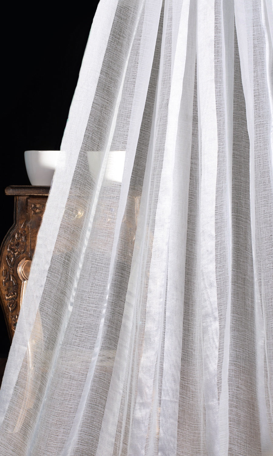Striped Sheer Home Textile Fabric Material By the Metre (White)