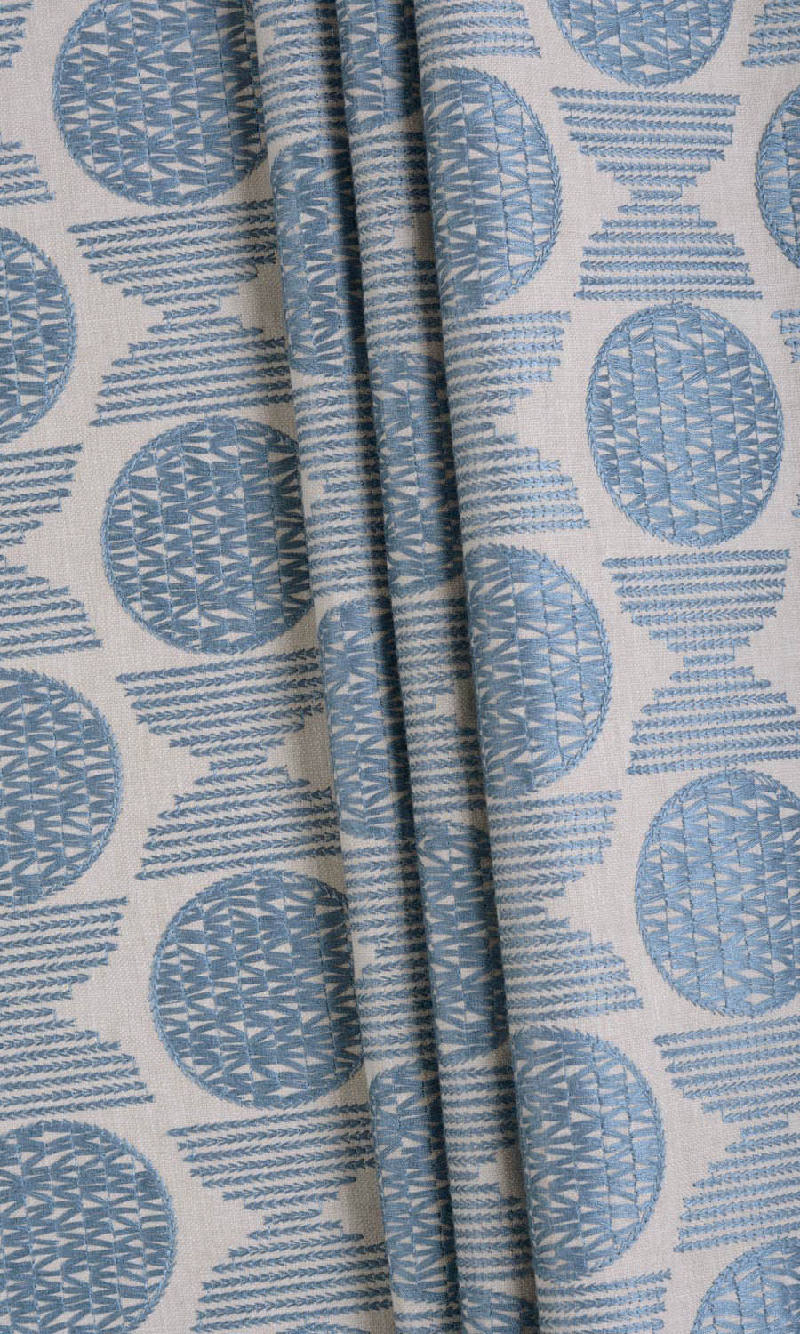 Embroidered Cotton Free Fabric Material Sample (Beige/ Steel Blue)