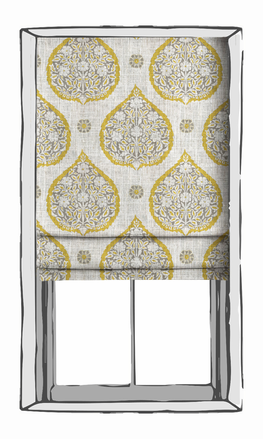 Paisley Roman Blinds (Yellow/ Gray) for Living, Bedroom, Kitchen, Bathroom