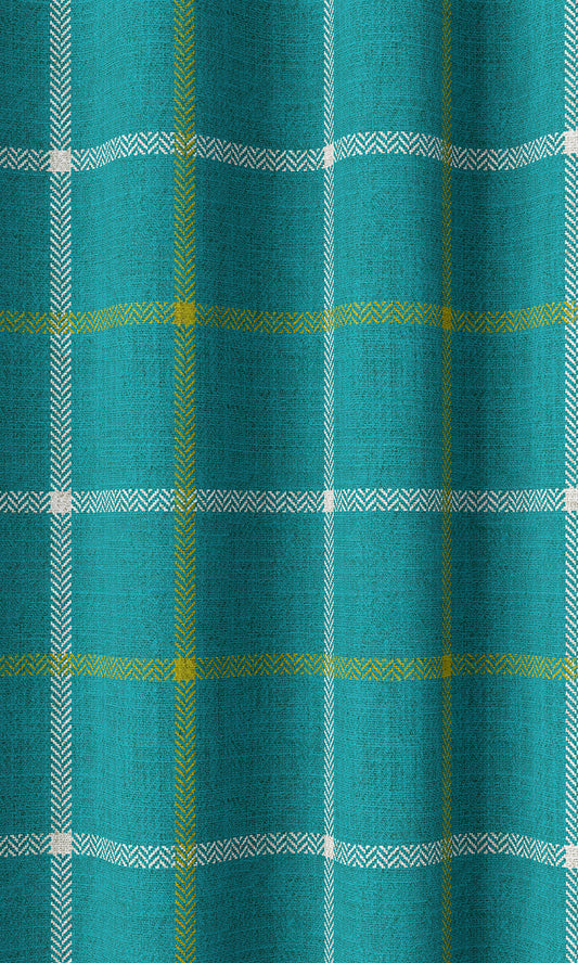 Modern Check Print Home Décor Fabric By the Metre (Turquoise Blue)