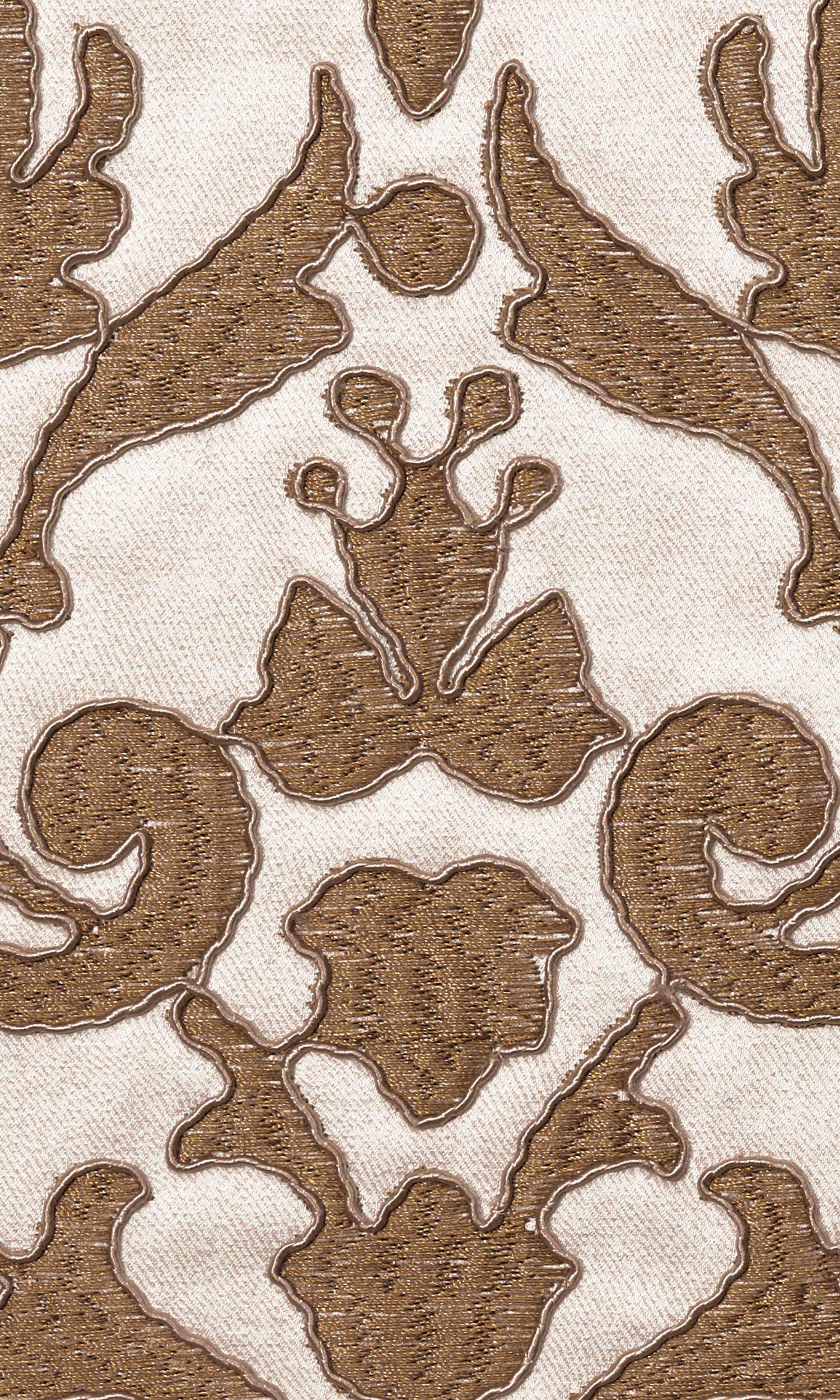 Damask Home Textile Fabric Material By the Metre (White/ Brown)