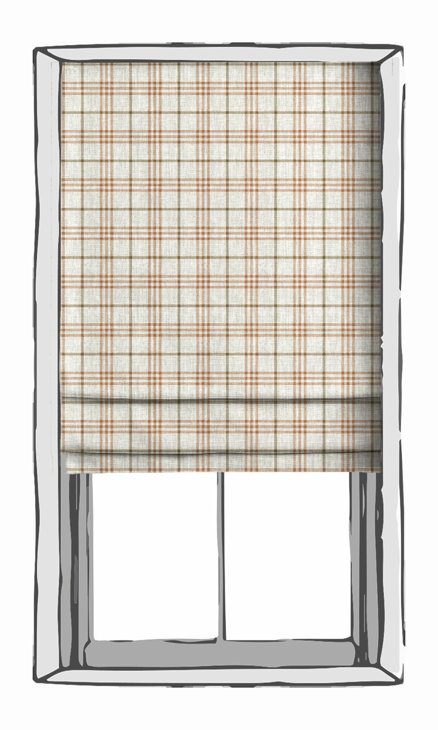 Checkered Window Treatments Fabric By the Metre (Linen White & Muted Orange)