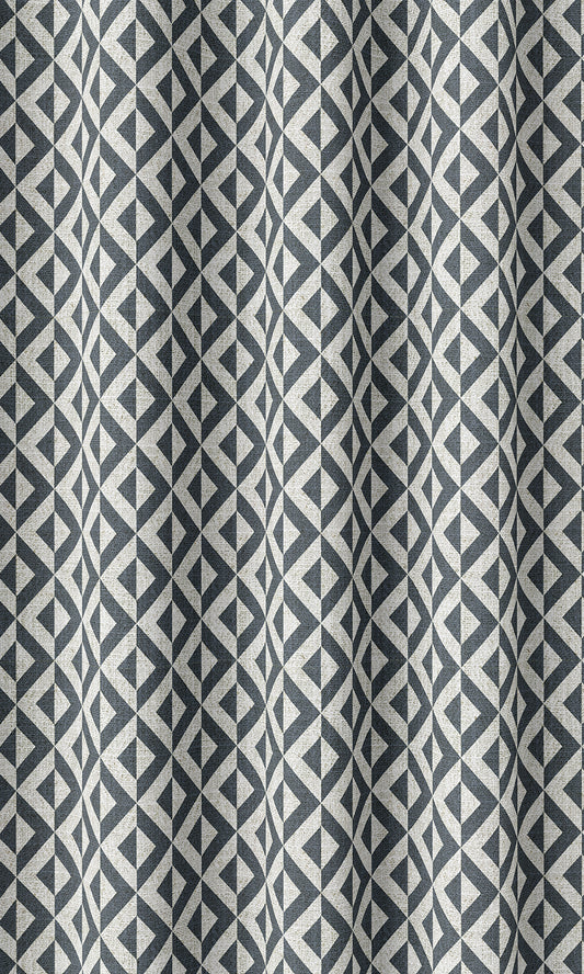 Geometric Print Home Décor Fabric By the Metre (Petrol Blue/ White)