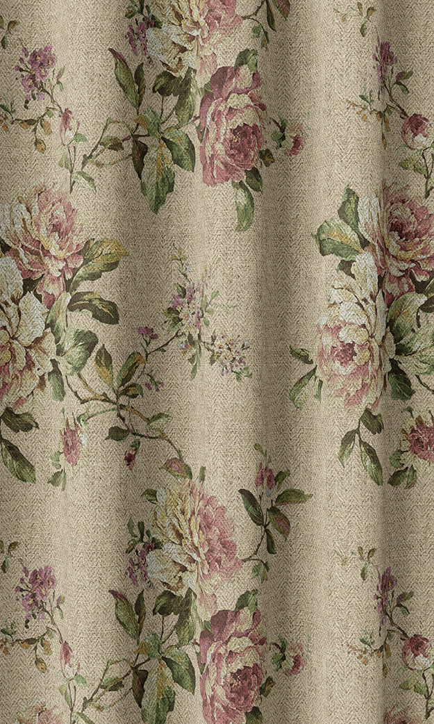 Floral Home Textile Fabric Material Sample (Ochre/ Green/ Red)