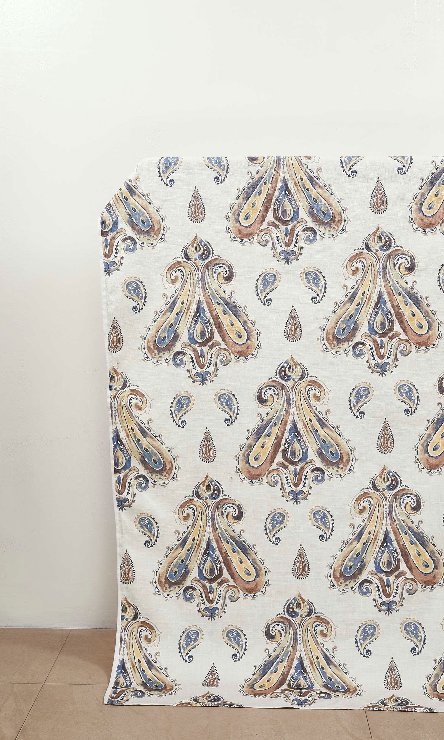 Paisley Print Window Treatments Fabric By the Metre (Brown/ Blue)