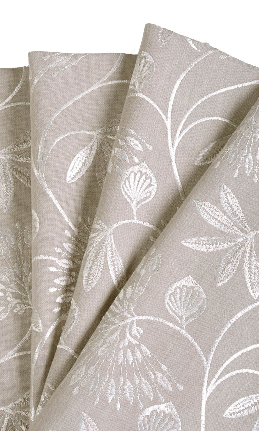 Floral Embroidered Poly-Cotton Flat, Plain, Fake, Faux, European Relaxed Roman Blinds (Beige)