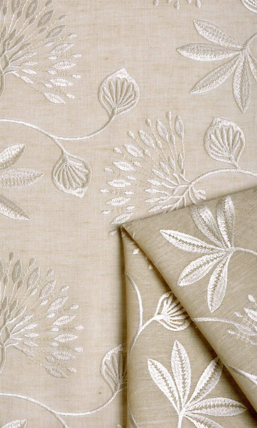 Floral Semi Sheer Blinds (Wheat Beige/ White) Extra Long Short Wide