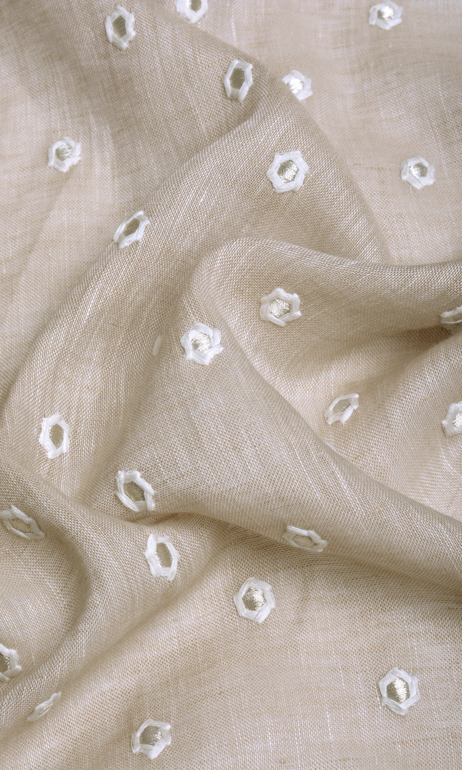 Sheer Embroidered Linen Roman Blinds & Window Shades (Beige)