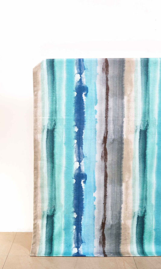 Cotton Printed Home Décor Fabric Sample (Blue/ Gray/ Brown)