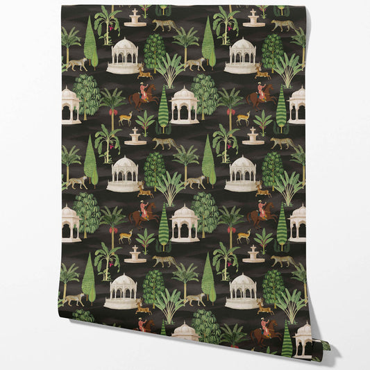 Vintage Heritage/ Ethnic Chinoiserie Traditional Wallpaper (Black/ Brown/ White/ Red)