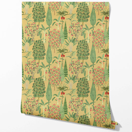 Tropical Floral/ Botanical Traditional Wallpaper (Yellow/ Green/ Pink/ Red)