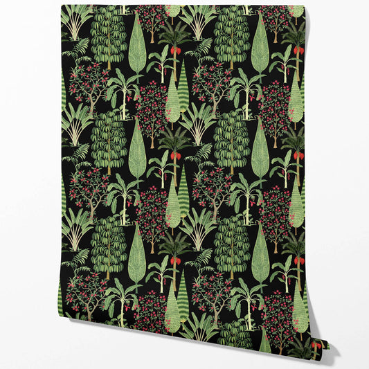 Tropical Floral/ Botanical Traditional Wallpaper (Black/ Green/ Pink/ Red)