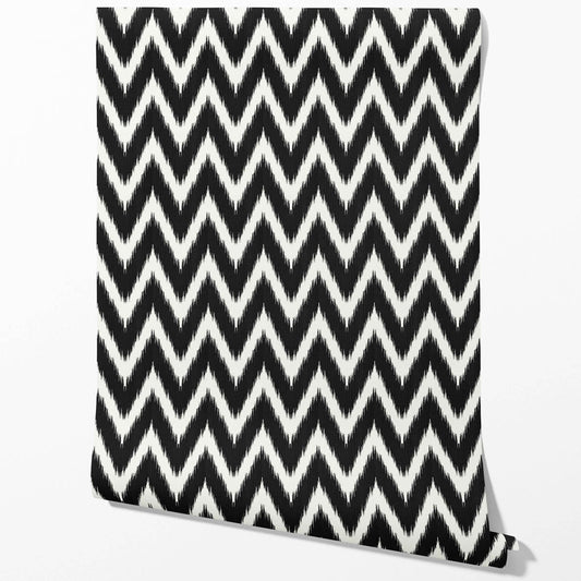 Neutral Chevron/ Zigzag Geometric Traditional Wallpaper (Black/ White)
