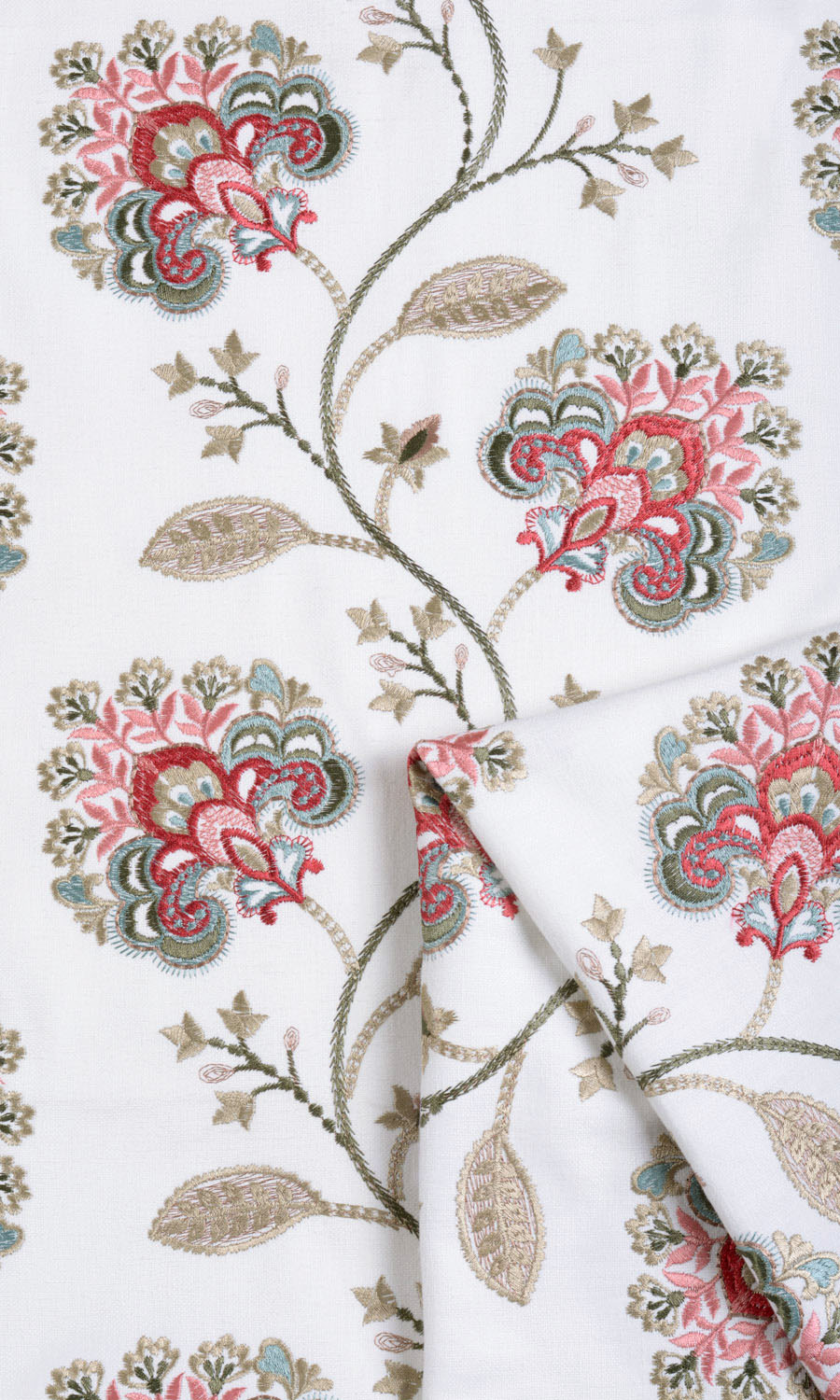 Floral Embroidery Window Treatments Fabric By the Metre (White/ Red/ Pink)