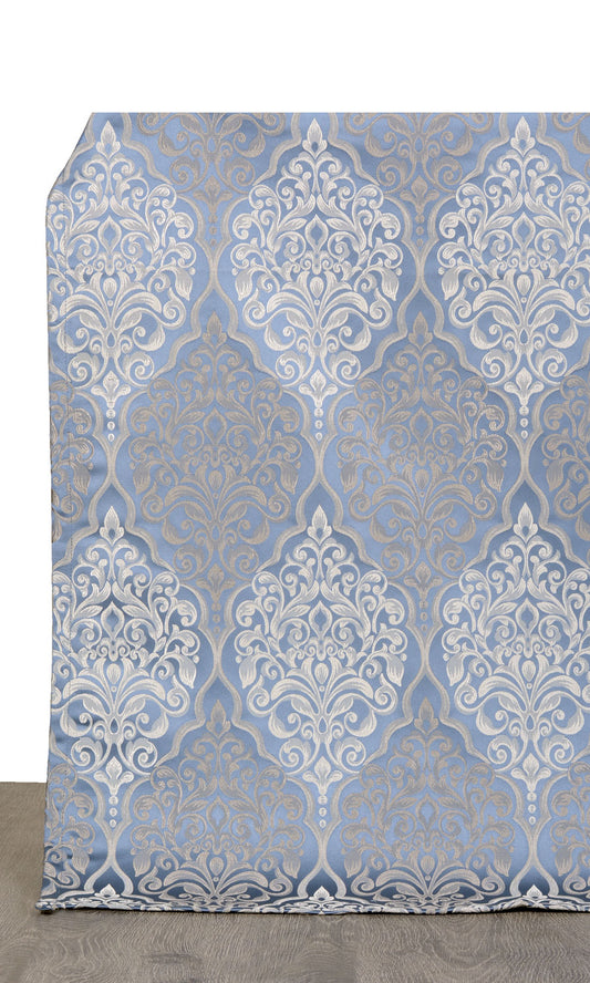 Damask Home Décor Fabric By the Metre (Navy Blue/ White)